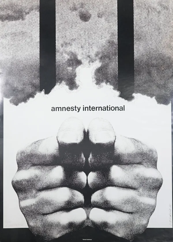 ROMAN CIESLEWICZ  (1930-1996),  Amnesty International 1976, offset lithograph, signed and numbered 33/100, unframed, 84cm x 60cm.