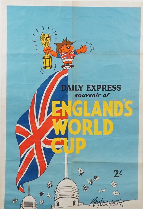 FOOTBALL WORLD CUP, 1966 POSTER:  Daily Express souvenir of England's World Cup, colour lithograph, artwork by Fleet Street cartoonist Ray Ullyet, 76.