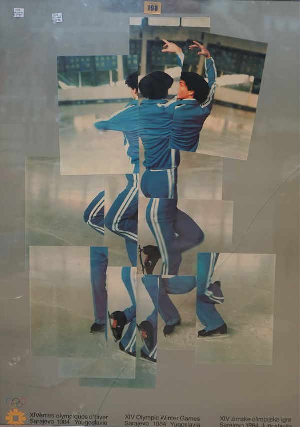 DAVID HOCKNEY WINTER OLYMPICS, 1984 POSTER:  'The Skater', a colour photomontage, the official poster for the Sarajevo Winter Olympics, 82cm x 59cm, f