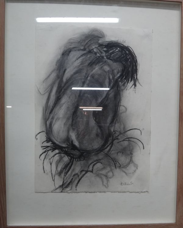 Heather Farrar (contemporary), Nude, charcoal, signed, 41.5cm x 29cm.; together with a lithograph signed Mila and three charcol or monochrome figure s