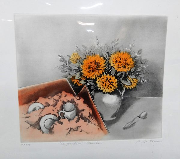 Annapia Antononi (Swiss, b.1942), La Marxchande de Fleurs, colour etching, signed, 81/175, 39cm x 49cm.; together with seven further works by the same