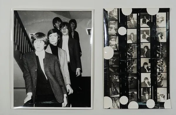 THE ROLLING STONES / MARIANNE FAITHFULL:  a contact sheet of 25 black and white images and 5 vintage 8'' x 10'' prints, 1964.  includes images of the