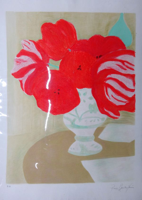 Pierre Boncompain (French, b.1938), Tulipes Rouge, colour lithograph, signed, 61cm x 46.5cm.; together witha further lithograph by Graciela Rodo Boula