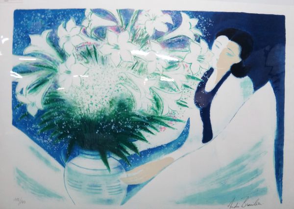 Andre Brasilier (French 1929-2004), Le bouquet de lis, colour lithograph signed, 113/140 64.5cm x 92cm; together with two further works by the same ha