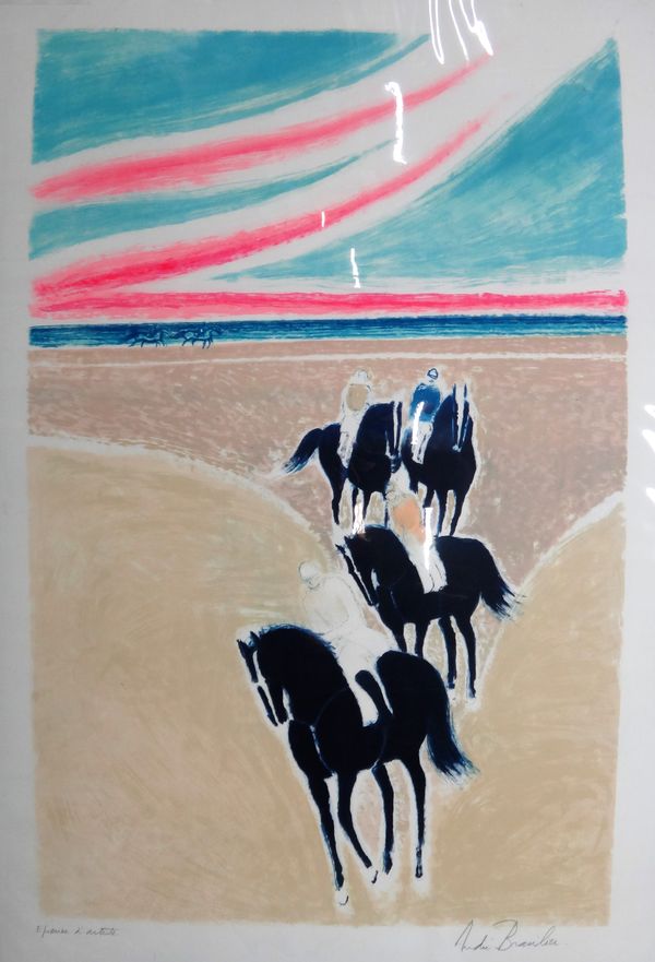 Andre Brasilier (French 1929-2004), Le Retouer de la plage, colour lithograph signed 92cm x 59cm; together with three further lithographs by the same