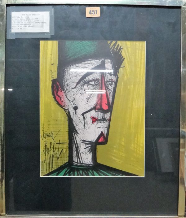 Bernard Buffet (French 1928-1999), Le Clown on a yellow Background; Picador, two colour lithographs, each 30cm x 23cm.; together with a further eight