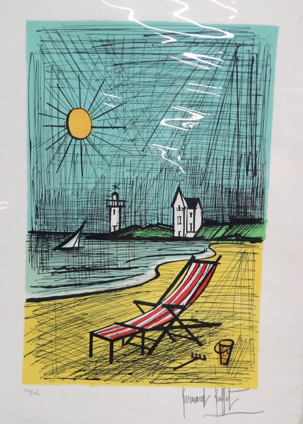 Bernard Buffet (French 1928-1999), La Plage; La Petite Plage; Le Pont de Grenelle; Le Pont de la Concorde, four colour lithographs, two 50cm x 64.5cm.