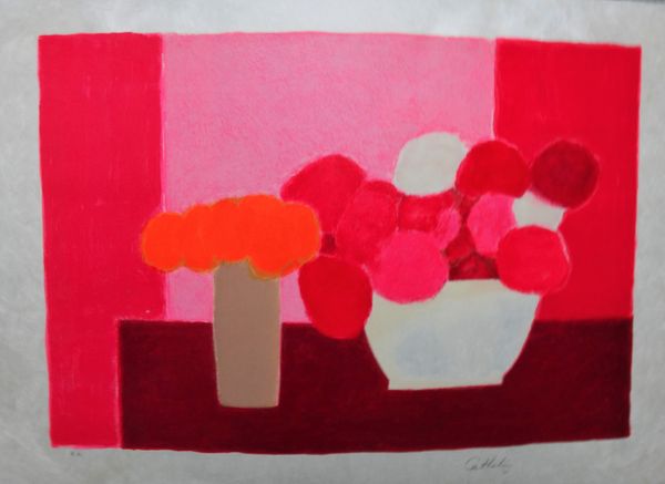 Bernard Cathelin (French, 1919-2004), Still life in pink colour lithograph, signed 48cm x 71cm; together with three further works by the same hand. (4