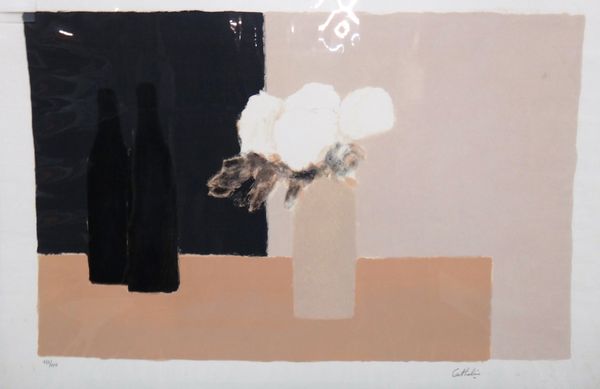 Bernard Cathelin (French, 1919-2004), Roses Blanches et bouteilles noires, colour lithograph signed 50cm x 79cm; together with three further works by