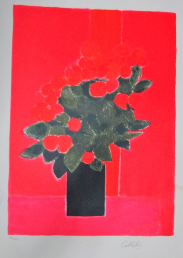 Bernard Cathelin (French, 1919-2004), Still life in red colour lithograph signed, 84/125 60.5cm x 44cm; together with another 4 by the same hand. (5)