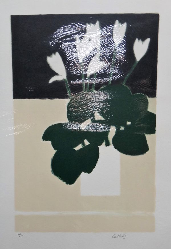 Bernard Cathelin (French, 1919-2004), white flowers in bloom, colour lithograph signed 60cm x 40cm; together with three further works by the same hand