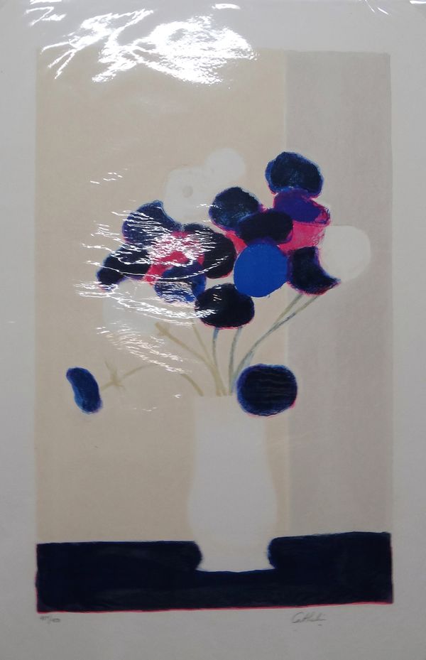 Bernard Cathelin (French, 1919-2004), Anemones a la table bleu, colour lithograph, signed, 73cm x 46.5cm.cm.; together with two further works by the s