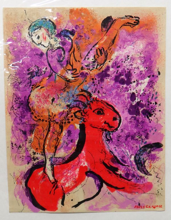 Marc Chagall (French, 1887-1985) Woman circus rider on a red horse, colour lithograph 31cm x 24cm; together with a further quantity of chagall colour