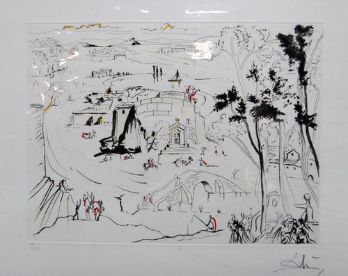 Salvador Dali (Spanish, 1904-1989), Le Pont sur l'Endurpan, etching, bears a signature, 19/250, 40.5cm x 55cm. DDS