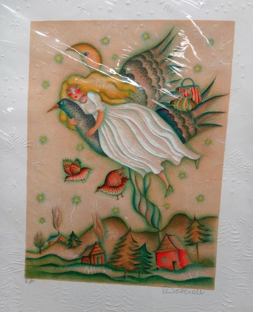 Francois Deberdt (French b.1934), Flying Bride, colour lithograph, signed, 43.5cm x 33cm.; together with five further works by the same hand.(6)