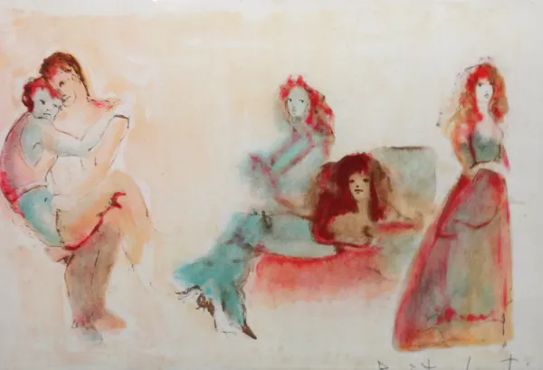 Leonor Fini (Argentinian 1907-1996), Five figures at Leisure, colour lithograph, signed and inscribed, 38cm x 55.5cm.; together with six further works