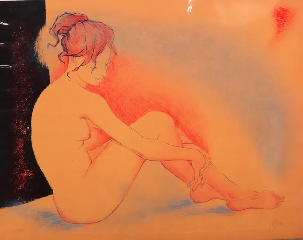Arman Joffrin (French b.1909)  Réve orange, colour lithograph, signed, 102/125 49.5cm x 65.5cm ; together with a colour etching by Patrick Jannin.