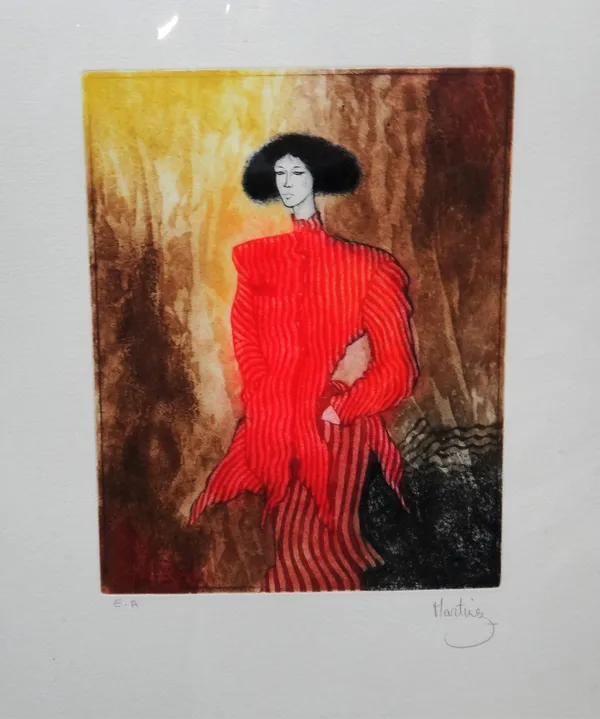 Loppo Martinez (French b. 1952), Spring; Summer; Autumn, three colour etchings, signed and numbered, 28.5cm x 22.5cm.; together with a further work by