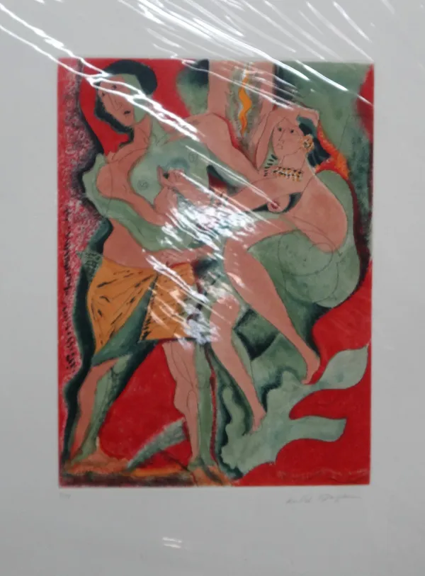 Andre Masson (French, 1896-1987) Les Amants Celebre, colour etching with aquatint, signed, 64/90, 40.5cm x 30cm.; together with  another by the same h
