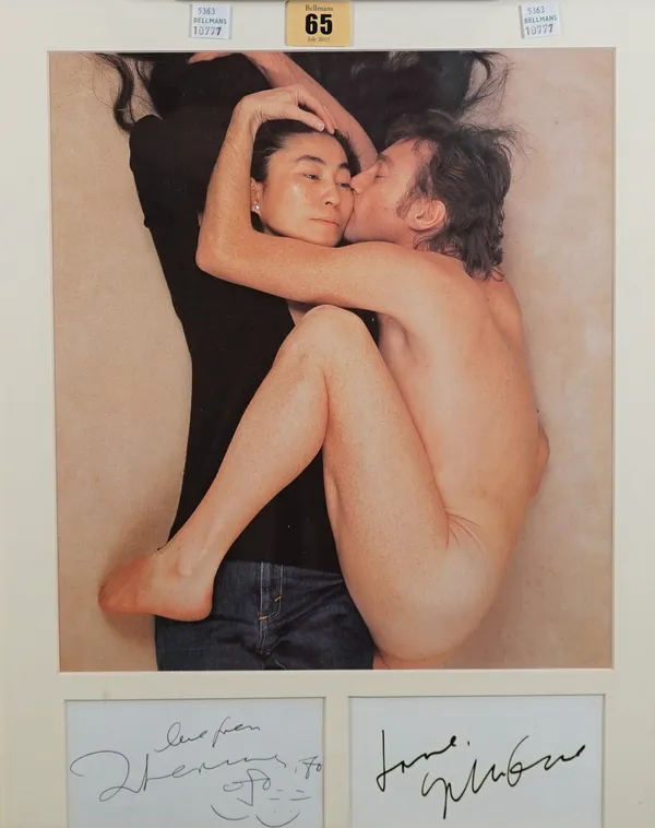 AFTER ANNIE LEIBOVITZ:  John Lennon and Yoko Ono, 1980, a colour photograph, the image 30.5cm x 27.5cm within mount, framed and glazed.  *  No Provena