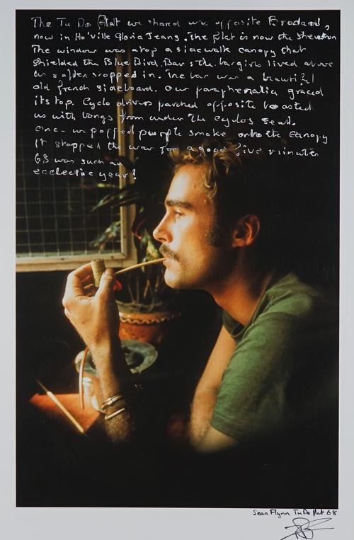 TIM PAGE (b. 1944)  Sean Flynn, Tu Do Flat, (Saigon) '68, pigment print, 12 line inscription in white pen, titled, signed and dated, the image 36cm x