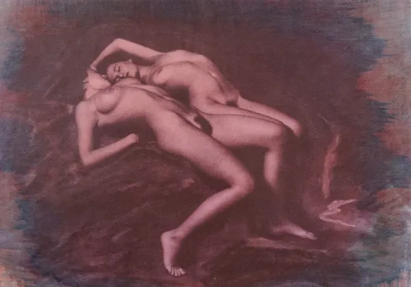 UNKNOWN  (Contemporary)  Two nude ladies lying together, 1987. gum bichromate print, mounted, inscribed and dated in ink by the photographer on verso,
