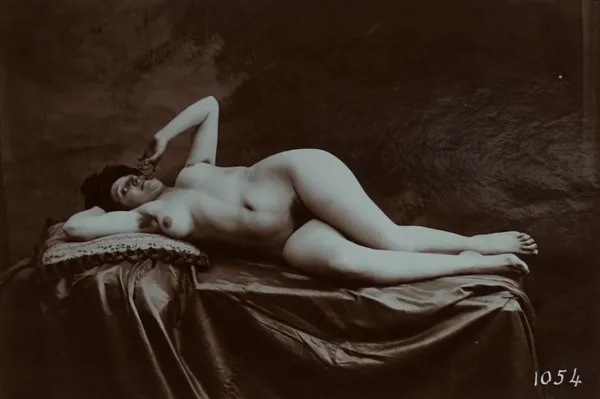 ANON: Nude study [Paris 199] ca. 1895.  gelatin sliver print, mounted and numbered on image, 11cm. x 15cm;  ANON  Reclining nude [1054] ca. 1895. gela