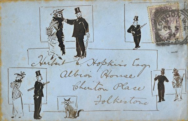 Arthur Rackham (1867-1939), At the Gallery, pen and ink, on Westminster Fire Office envelope, circa 1891, 8.5cm x 13cm.Provenance: With Chris Beetles