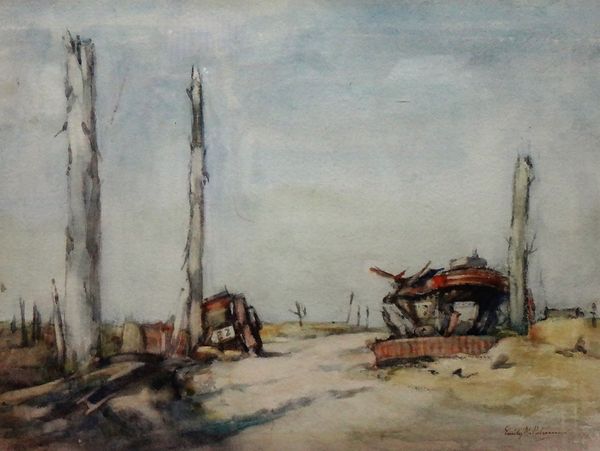 Emily Murray Paterson (1855-1934), Derelicts at Poelcappelle, watercolour, signed, 27cm x 36.5cm.