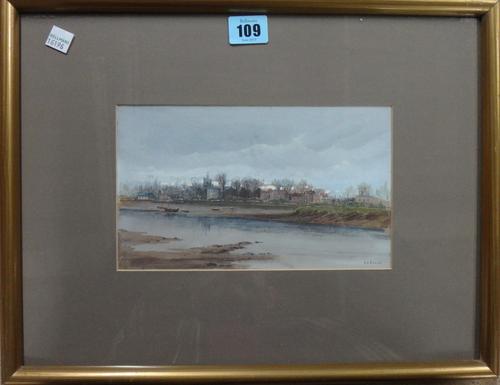 E. W. Evans, Estuary view, Sussex, gouache, signed, 13cm x 21.5cm.; together with a 19th century watercolour landscape by another hand.(2)