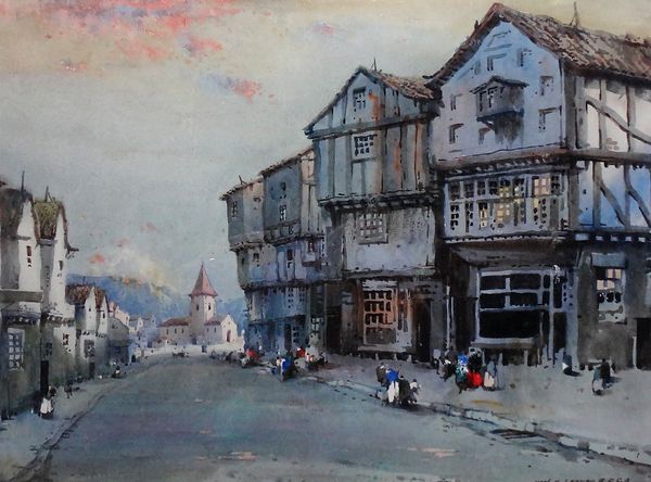 Noel Harry Leaver. (1889-1951), Street Scene at Dusk. watercolour, signed, 26.5cm x 37cm.  DDS