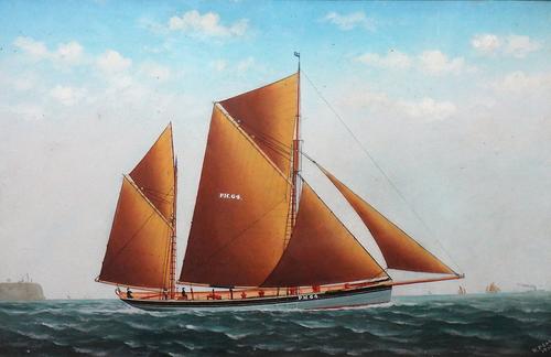 W. Pearn (early 20th century), The Yacht Carina off the coast, gouache, signed and dated 1910, 42.5cm x 66cm.