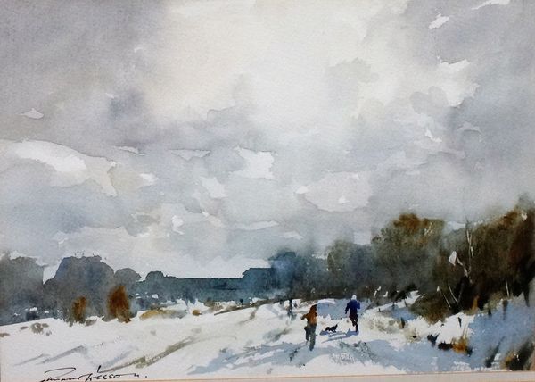 Edward Wesson (1910-1983), January '82 on Merrow Down, watercolour, signed, 23cm x 33.5cm. DDS