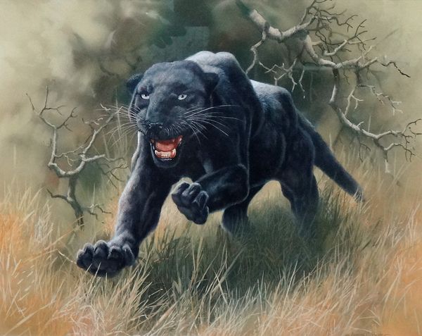 Adrian C. Rigby (b.1962), Panther, gouache, signed and dated 1991, 30cm x 39.5cm. DDS