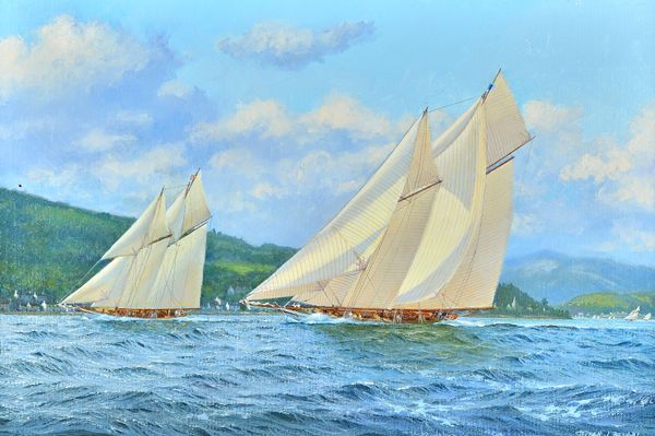 Stephen J. Renard (b. 1947), Cicely racing Adela in the Clyde, oil on canvas, signed, 34.5cm x 52cm. DDS   Illustrated £40