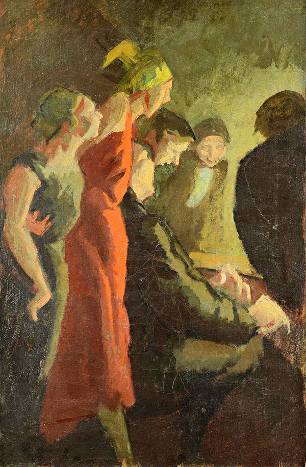 Circle of Frank Brangwyn, Figure group, oil on canvas, 75cm x 50cm.  Illustrated £15