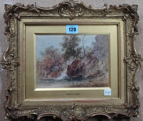 Follower of David Cox, A wooded pool, watercolour, bears a signature, 15cm x 18.5cm.