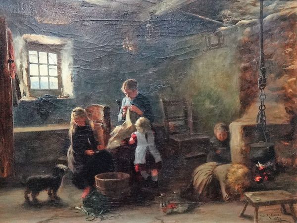 Tom McEwan (1846-1914), A cottage family, oil on canvas, signed and dated 1879, 44cm x 59cm.