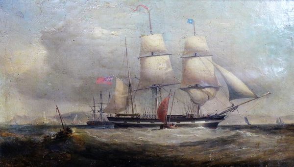 English School (19th century), Shipping off the coast, oil on canvas, 26cm x 45.5cm.