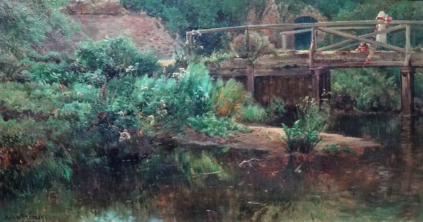 Alfred de Breanski (1852-1928), The Limpid Stream, oil on canvas, signed and dated 1879, inscribed on label on stretcher, 32cm x 60cm.