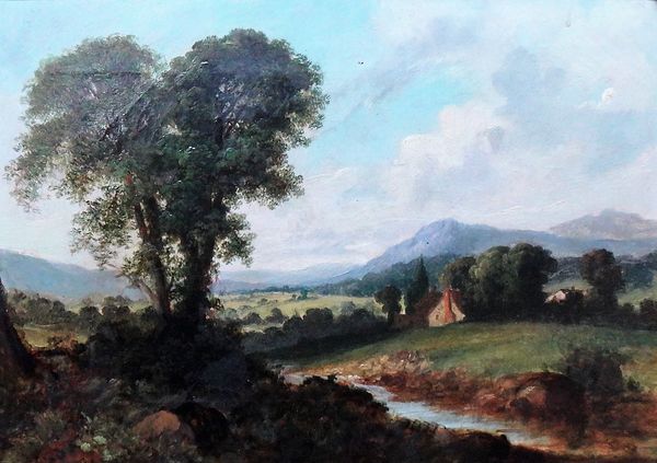 English School (19th century), River landscape, oil on canvas, 24.5cm x 34cm.