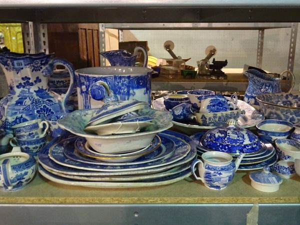 A large quantity of blue and white ceramics to include Wedgwood, Spode and sundry, (qty).