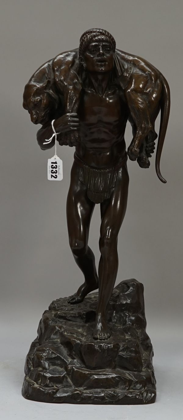 Demétre Haralamb Chiparus (Romanian 1886-1947), The Hunter Returns, bronze with dark brown Patina, signed to naturalistic base and foundry mark of Etl