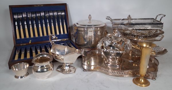 Silver plated wares including; flatware, trays, bowls, jugs and sundry, (qty).