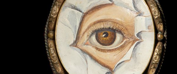 Fulco, Duca di Verdura (Italian 1898-1978), a miniature - "The peeping eye", bodycolour, signed, oval 5cms high in a Victorian brooch frame and set on