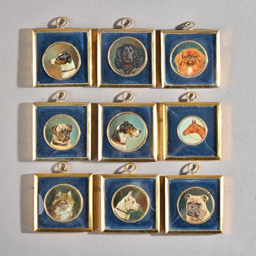 Nine portrait miniatures on ivory of animals, two signed W.H. Wheeler (Walter Herbert Wheeler, English, 1878-1960), one dated 1930, comprising; seven