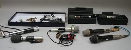 Two Realistic Electret Cardioid microphones (No. 33 - 1080), cased, another without a case, an AIWA DM-51 microphone & three further microphones with