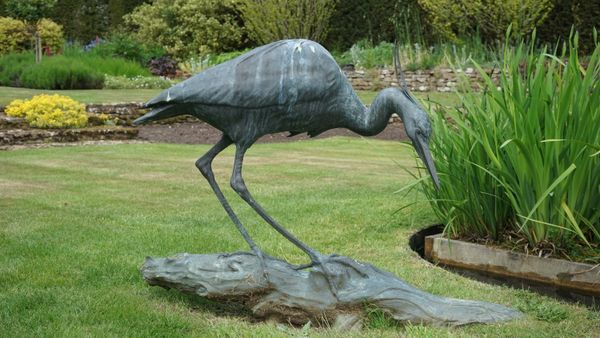 Gill Parker (b. 1957), Grey heron, bronze, approx 60cm high. DDS