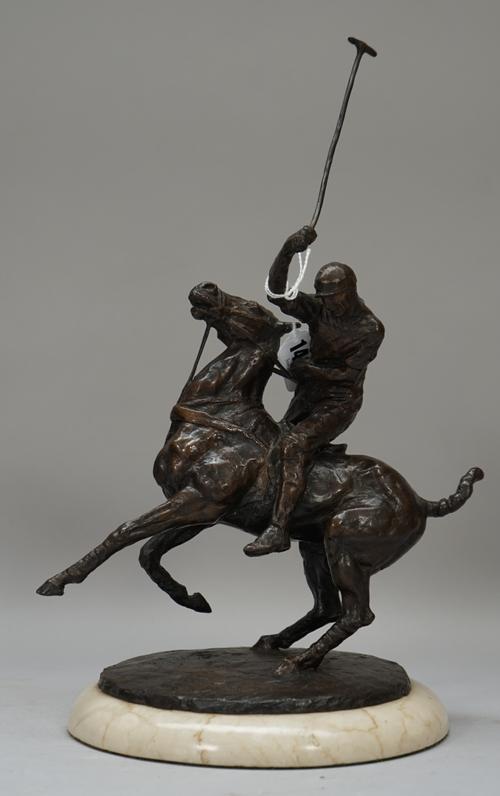 Lorne Mckean (b. 1939), Polo, signed, dated and numbered 'Lorne Mckean 1969 I' bronze on marble base, 30cm high overall.DDS