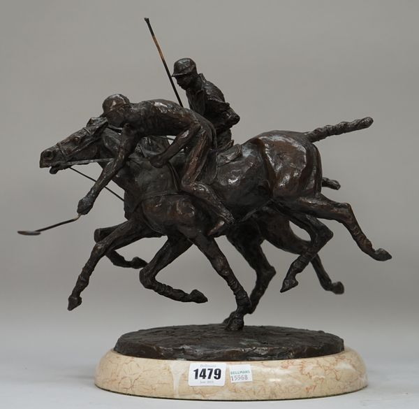 Lorne Mckean (b. 1939), Polo, signed and numbered 'Lorne Mckean 1.?' bronze with marble base, 53cm high overall.